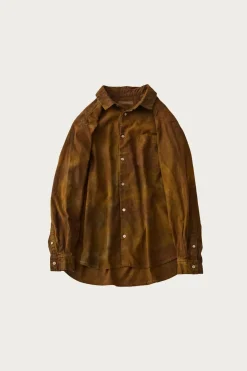 CONFECT Brushed Uneven Dyed Regular Collar Shirt - Brown< Shirts