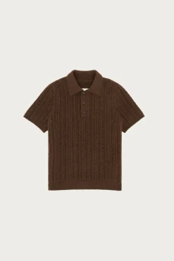 MM6 Maison Margiela Cable Knit Polo - Deep Brown< Shirts