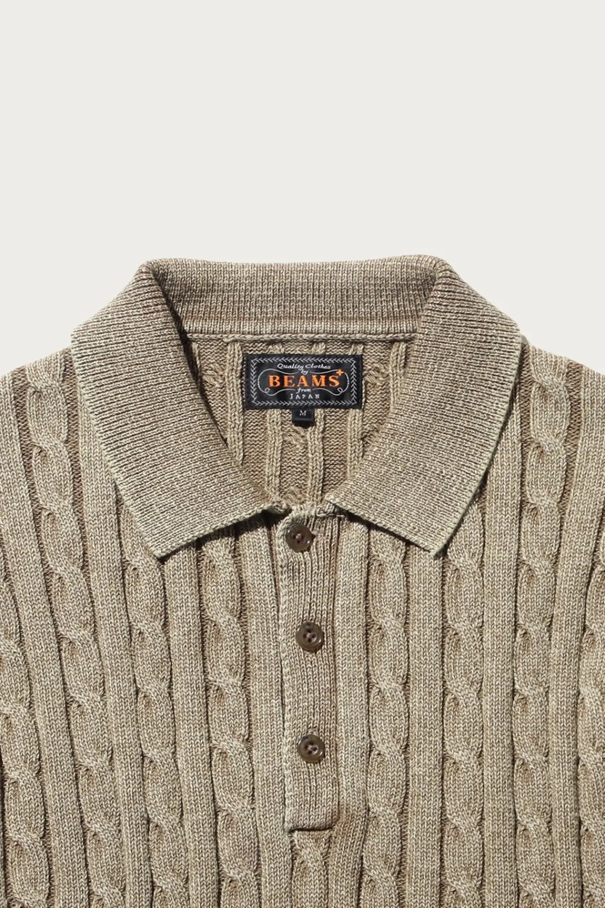 Beams Plus Cable Polo Pigment Dyed Yarn - Beige< Shirts