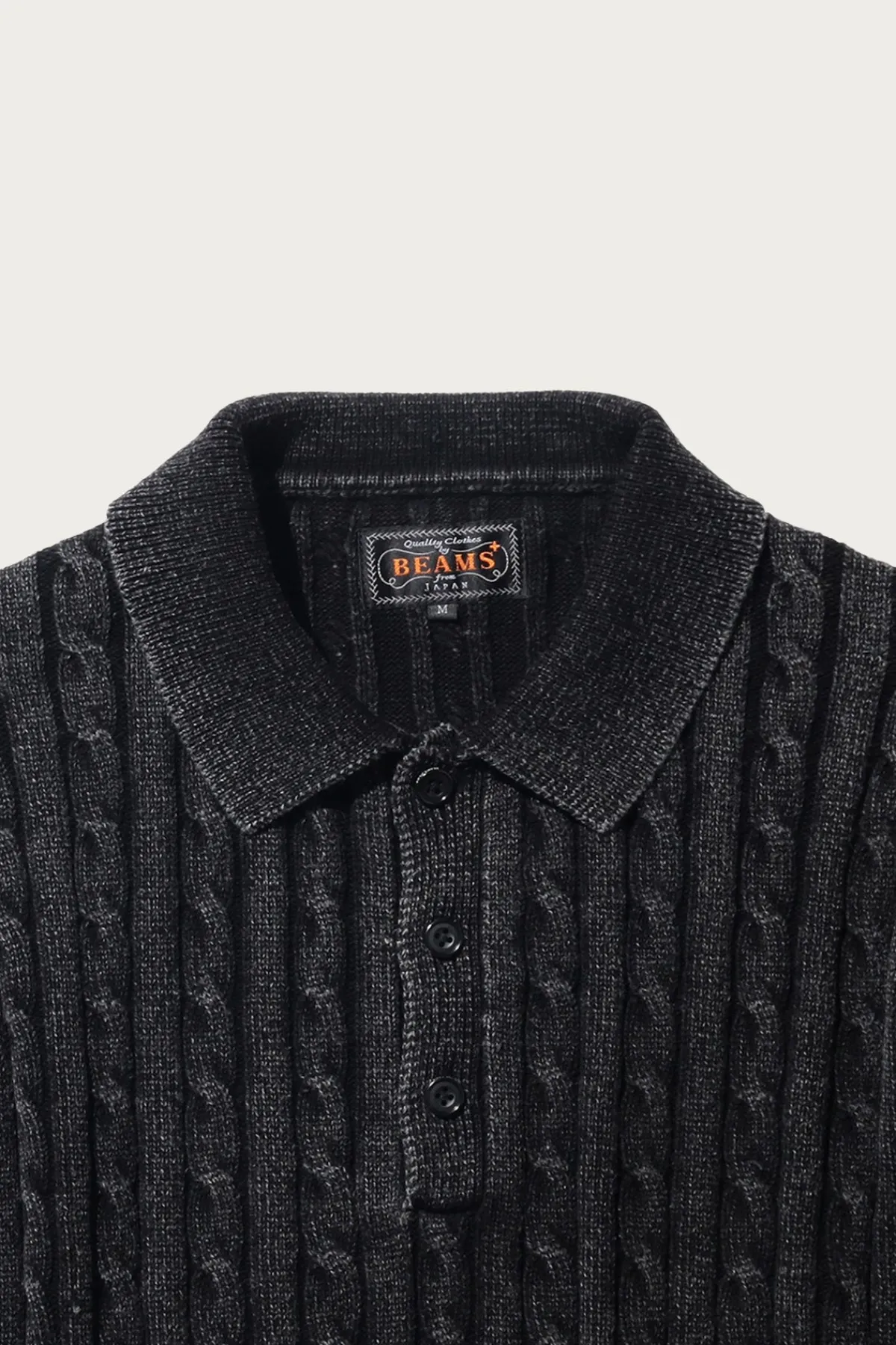 Beams Plus Cable Polo Pigment Dyed Yarn - Black< Shirts