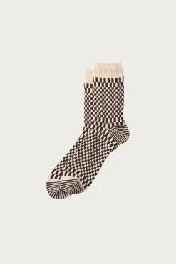 Rototo Checkerboard Pattern Socks - Brown< Accessories