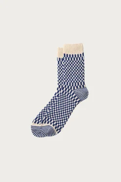 Rototo Checkerboard Pattern Socks - Blue< Accessories