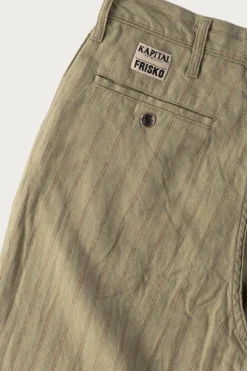 Kapital Cotton Linen GIBSON Stripe 5P FRISKO - Light Green< Pants