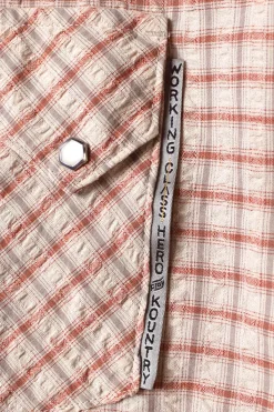 Kapital Cotton Linen Seersucker Check Open-Collar Western BIG Shirt - Red< Shirts