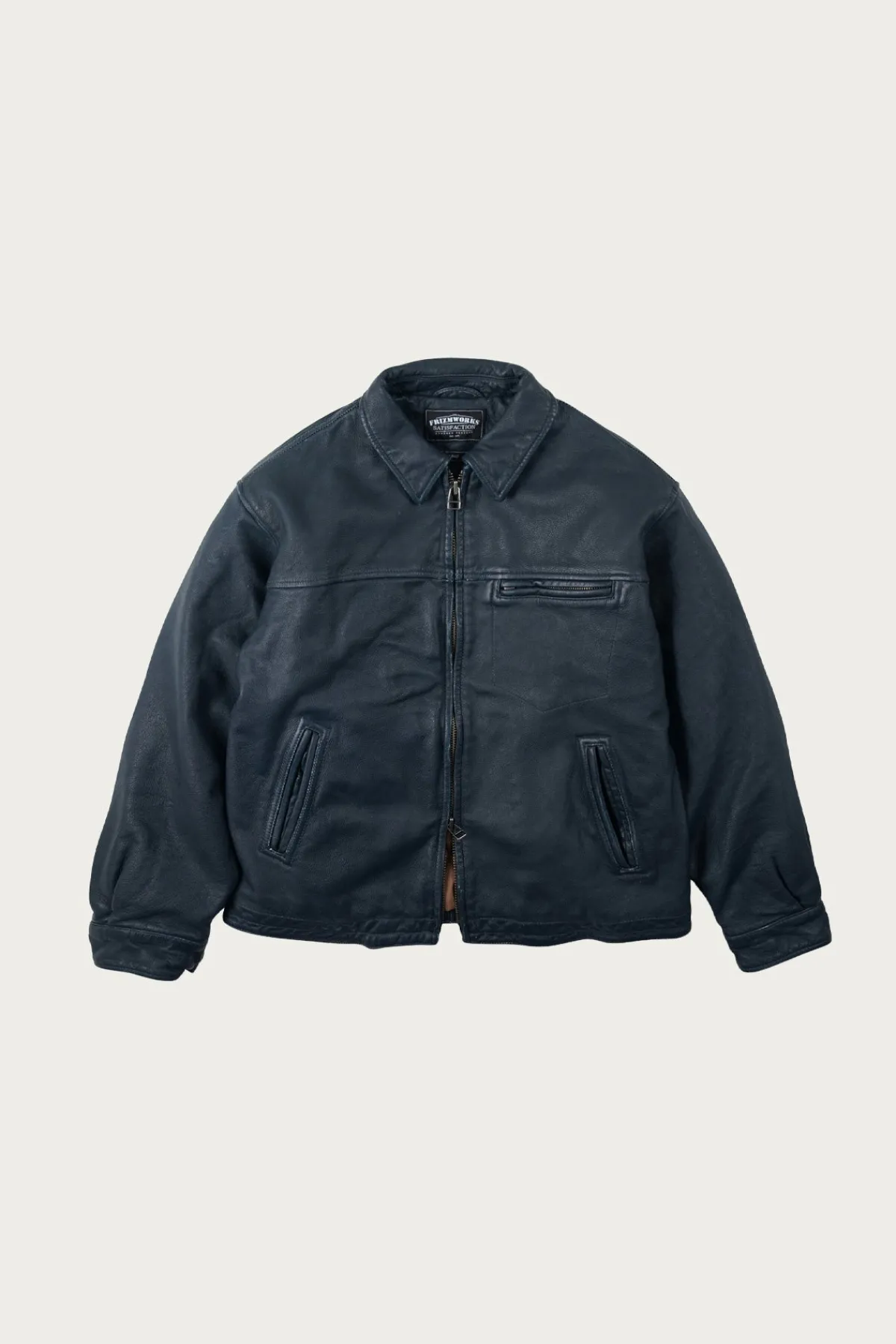 FrizmWORKS Destroyed Cowhide Leather Jacket - Washed Navy< Coats, Jackets, And Vests