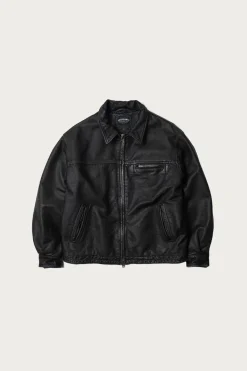 FrizmWORKS Destroyed Cowhide Leather Jacket - Washed Black< Coats, Jackets, And Vests