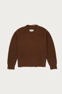 MM6 Maison Margiela Distressed V-Neck Sweater - Brown< Sweaters