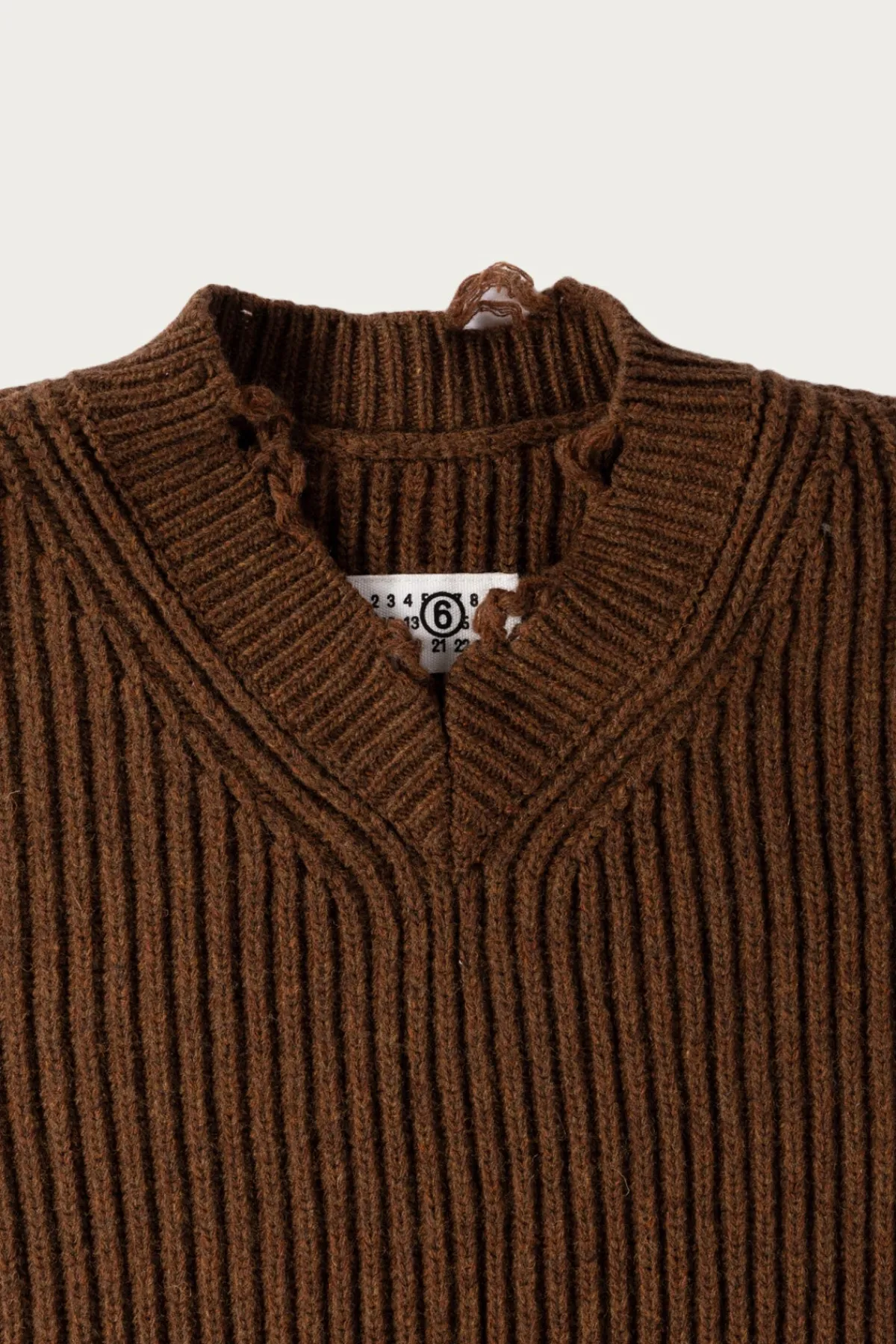 MM6 Maison Margiela Distressed V-Neck Sweater - Brown< Sweaters