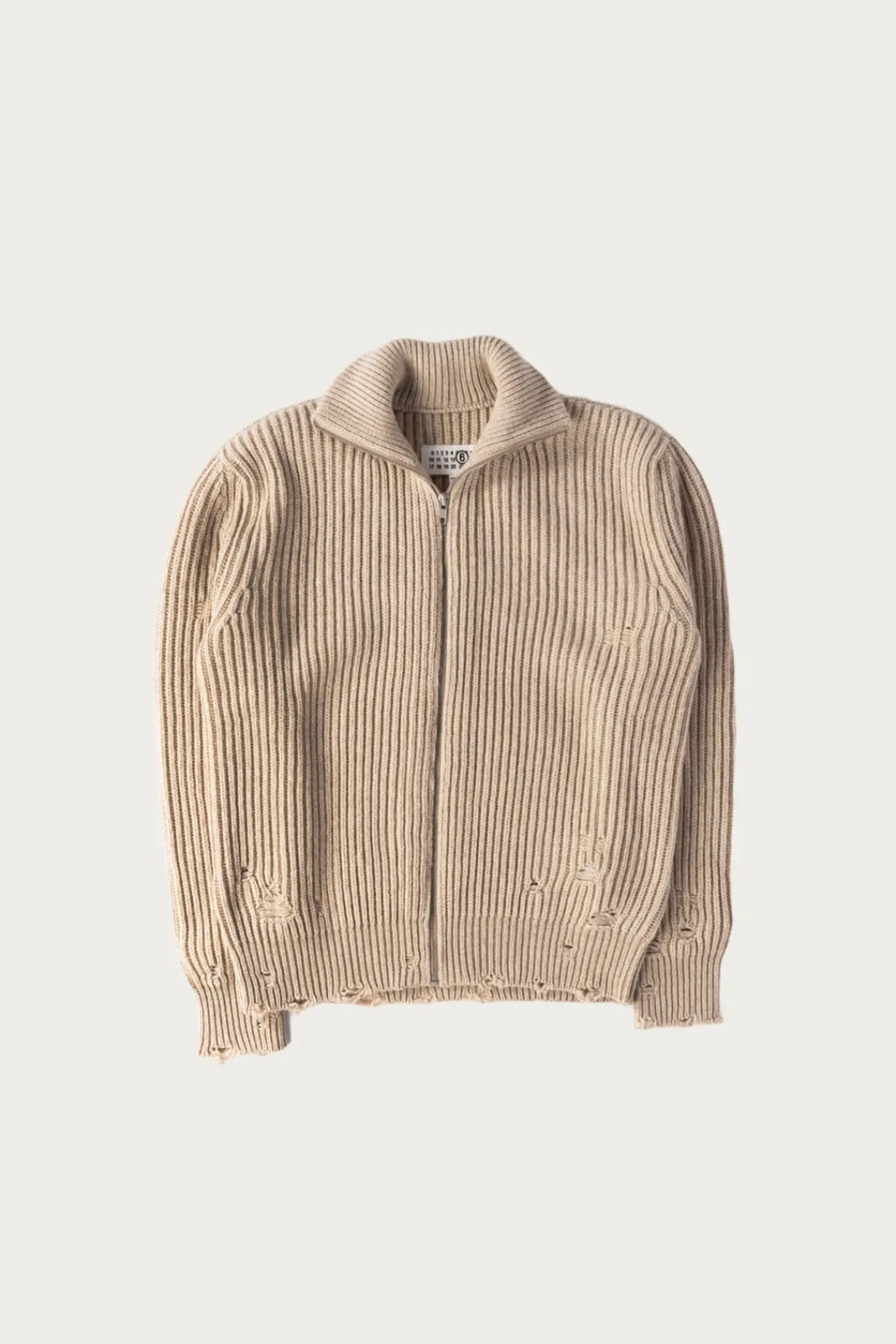 MM6 Maison Margiela Distressed Zip Sweater - Grey< Sweaters