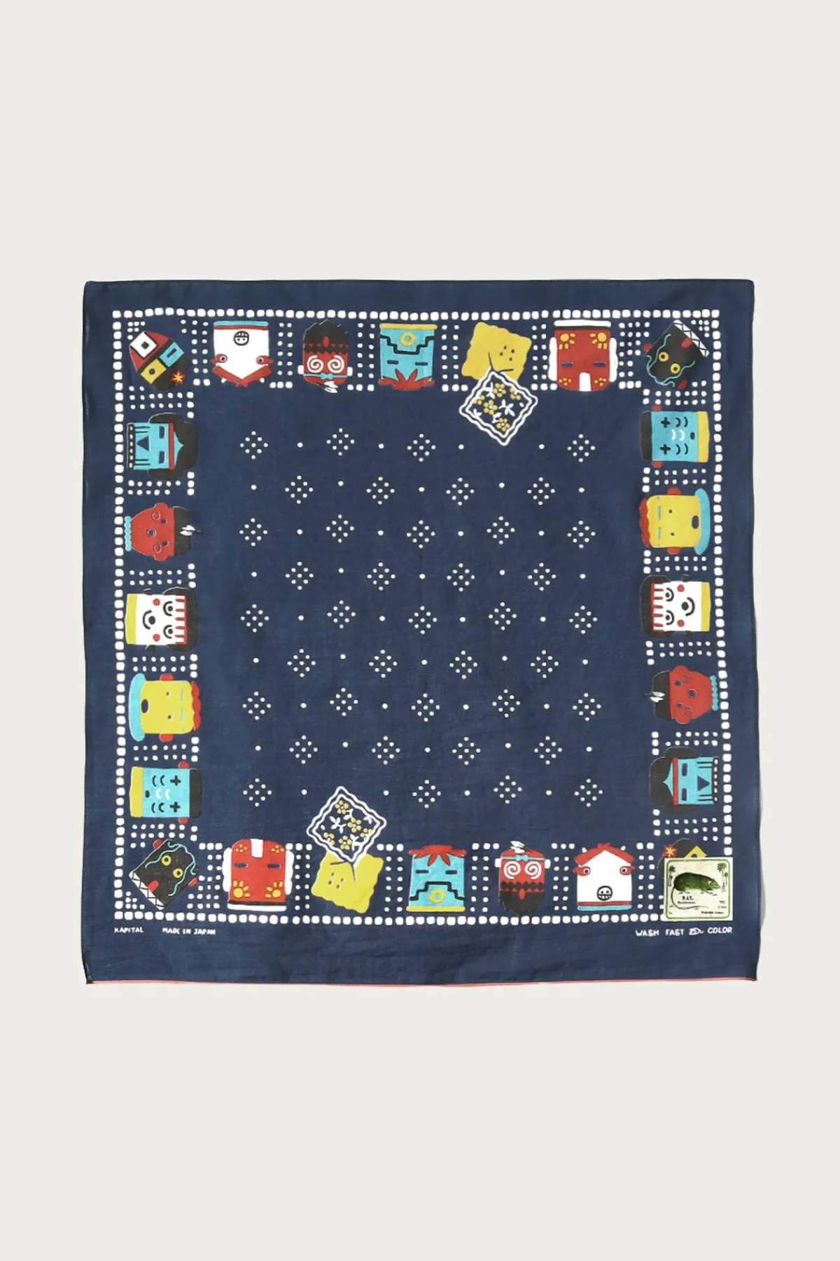 Kapital Fastcolor Selvedge Bandanna (KACHINA & PECKISH RAINBOWY) - Navy< Accessories