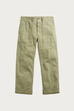 RRL Flat Front Cotton Herringbone Army Utility Pant - Brewster Green< Pants