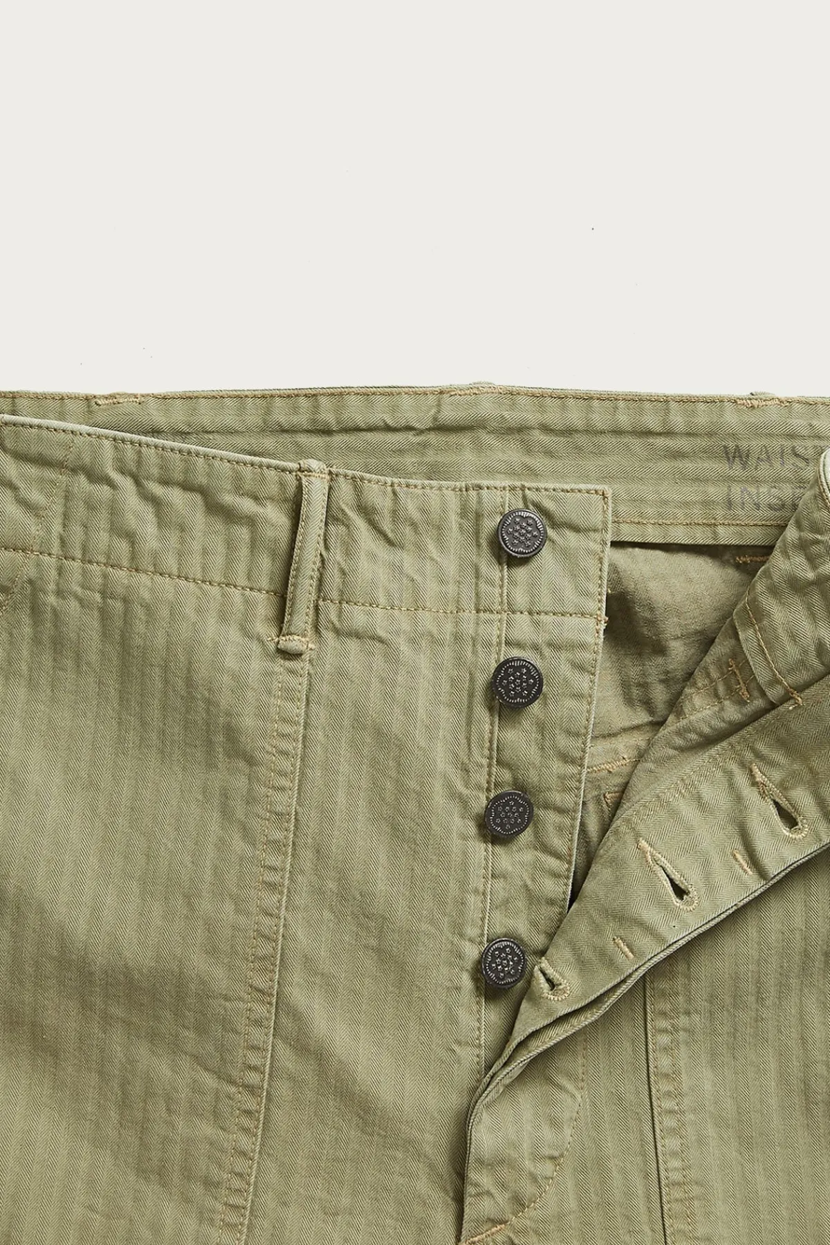 RRL Flat Front Cotton Herringbone Army Utility Pant - Brewster Green< Pants