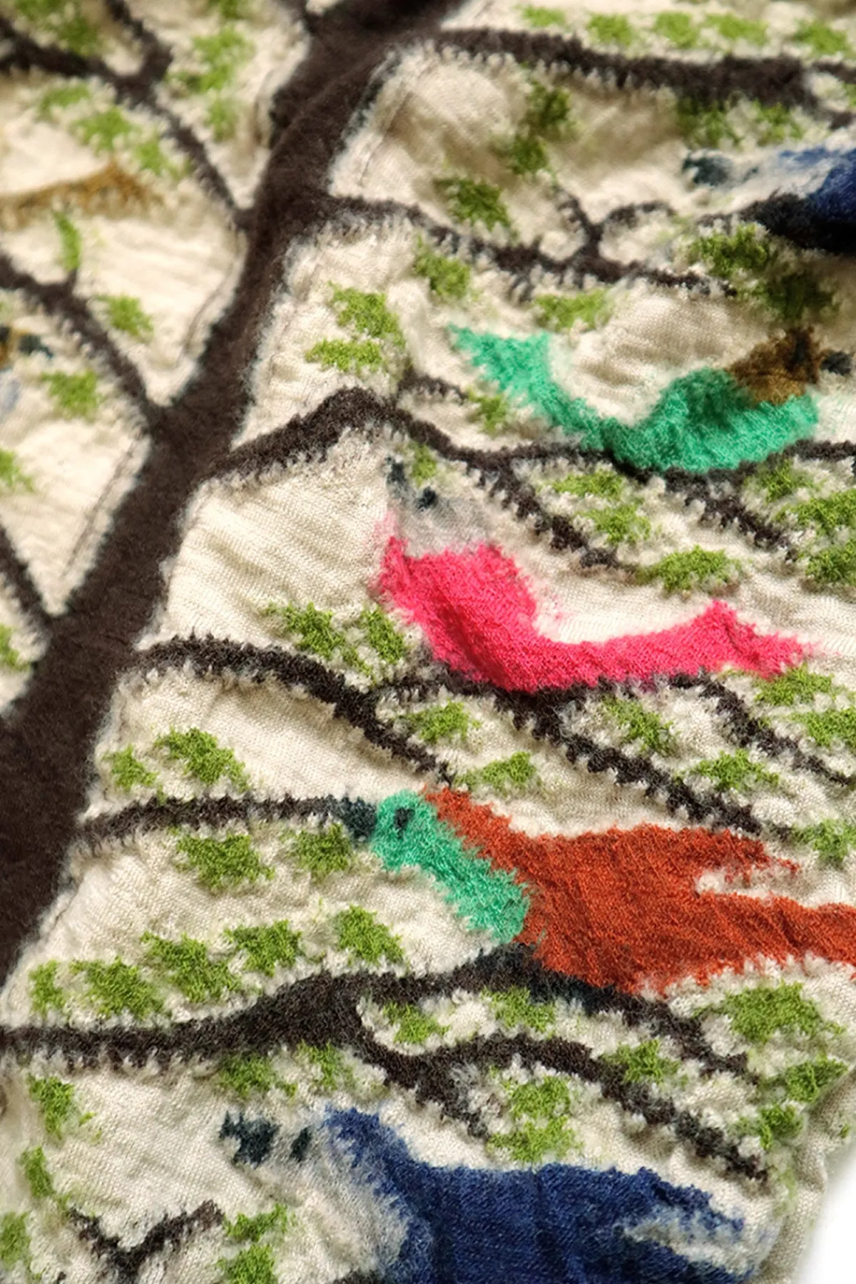 Kapital Fulling Wool HAPPY Scarf BIRD TREE - Beige< Accessories
