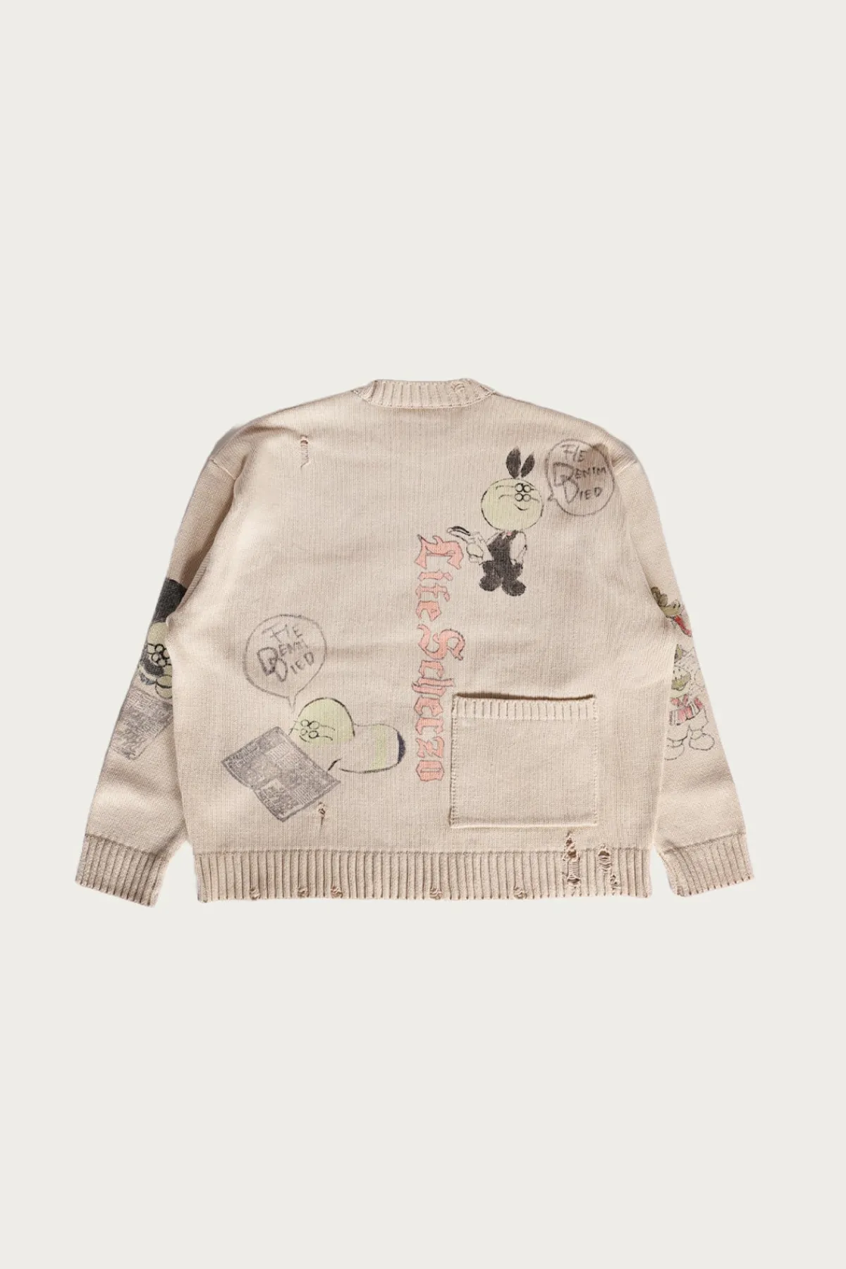 Kapital 5G Cotton Knit Crew Sweater (Memorial Paint Model) - Natural< Sweaters