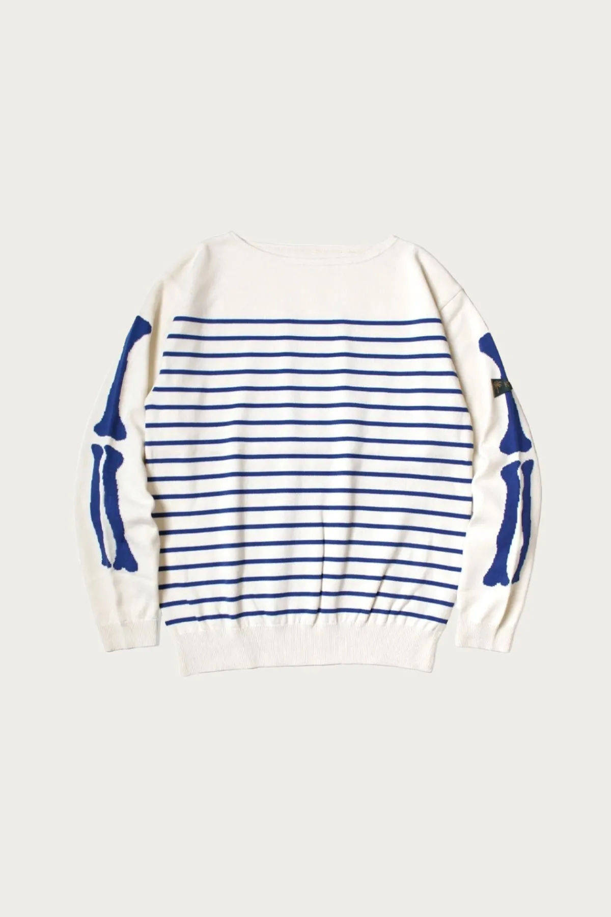 Kapital 12G Panel Stripe Knit Boat-Neck Sweater (BONE Sleeve) - Navy Blue< Sweaters