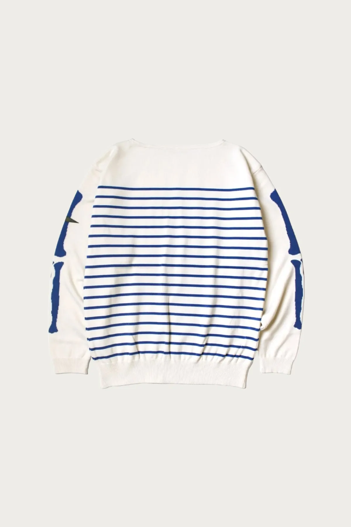 Kapital 12G Panel Stripe Knit Boat-Neck Sweater (BONE Sleeve) - Navy Blue< Sweaters