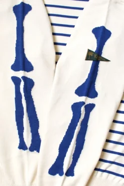 Kapital 12G Panel Stripe Knit Boat-Neck Sweater (BONE Sleeve) - Navy Blue< Sweaters