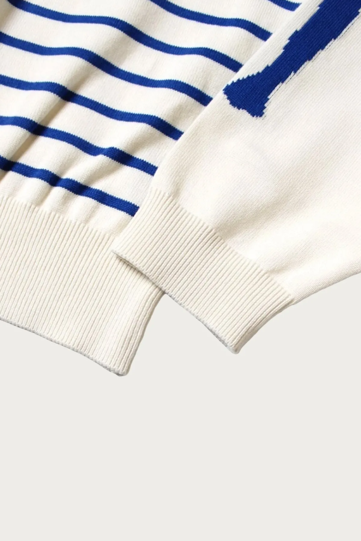 Kapital 12G Panel Stripe Knit Boat-Neck Sweater (BONE Sleeve) - Navy Blue< Sweaters