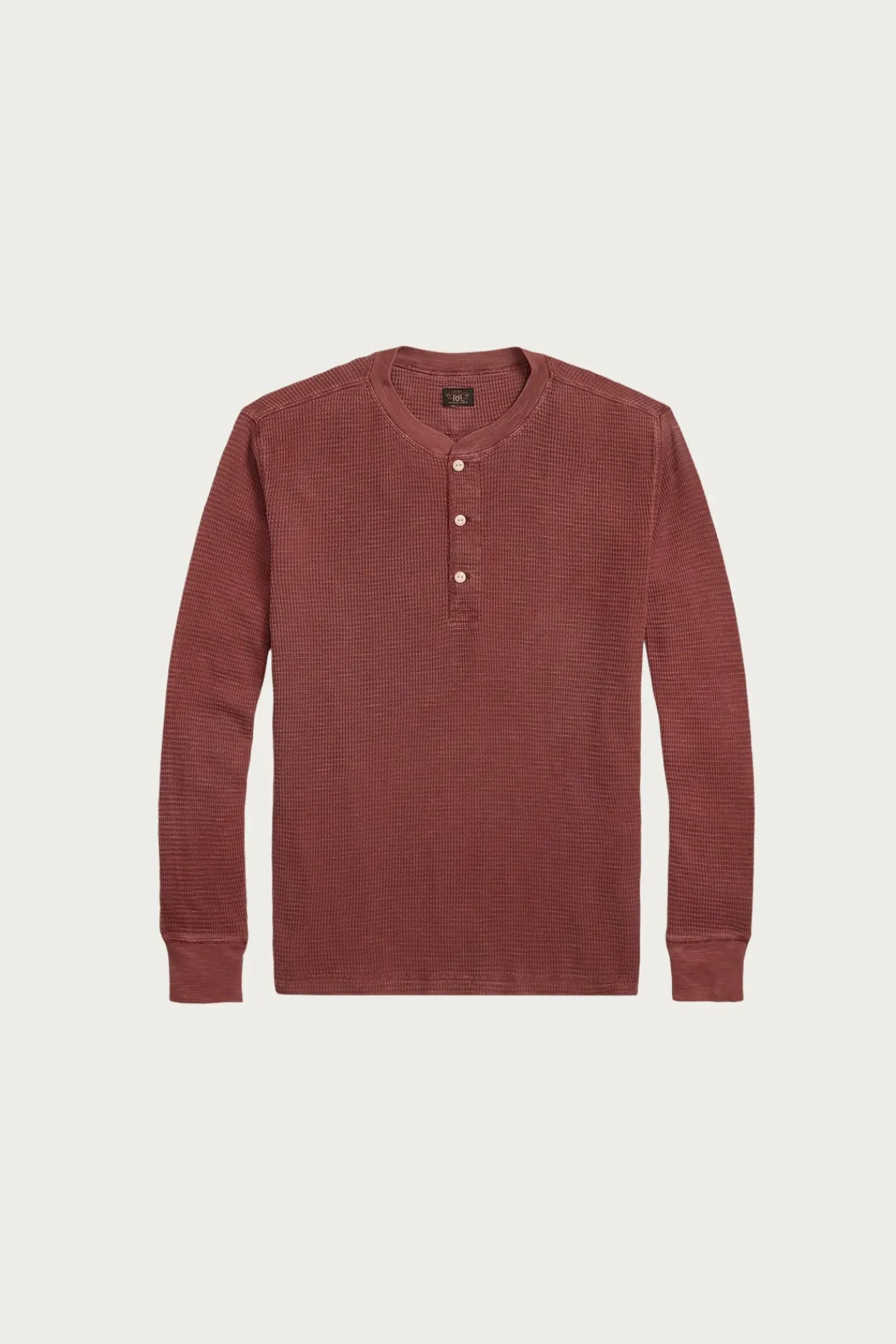 RRL Garment-Dyed Waffle-Knit Henley Shirt - Wine< Tees And Sweats