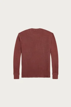 RRL Garment-Dyed Waffle-Knit Henley Shirt - Wine< Tees And Sweats