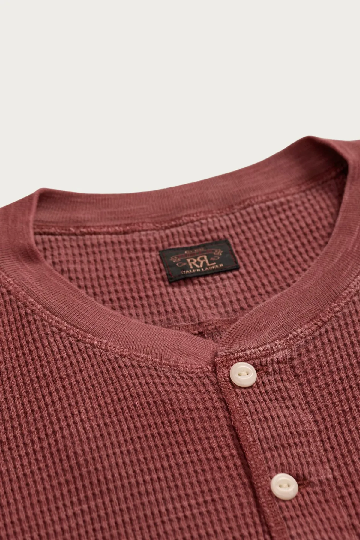 RRL Garment-Dyed Waffle-Knit Henley Shirt - Wine< Tees And Sweats