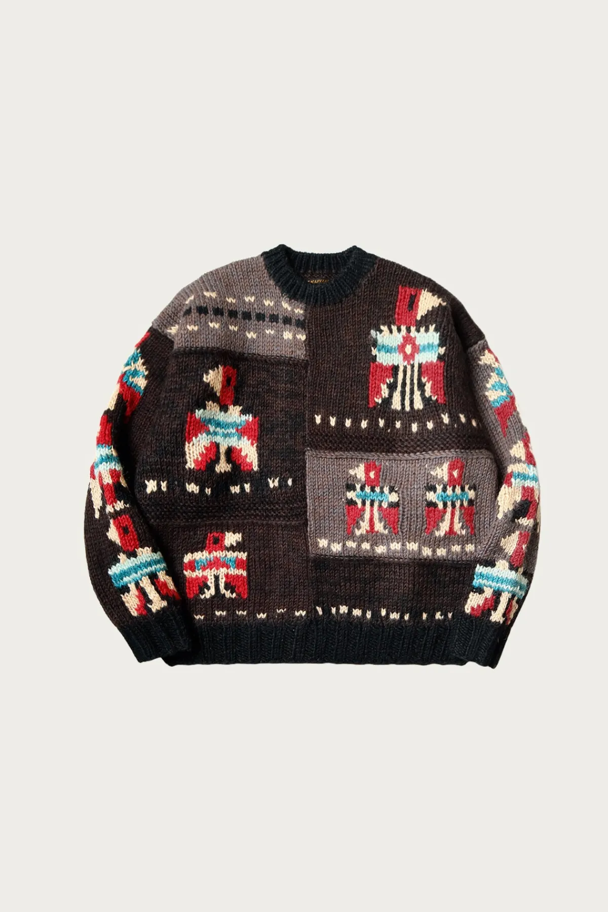 Kapital Hand Knit STD Cowichan Crew Sweater - Charcoal< Sweaters