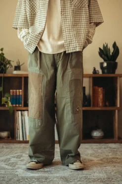 Kapital Herringbone FATIGUE Baggy Pants (RUSHFILED Remake) - Khaki< Pants