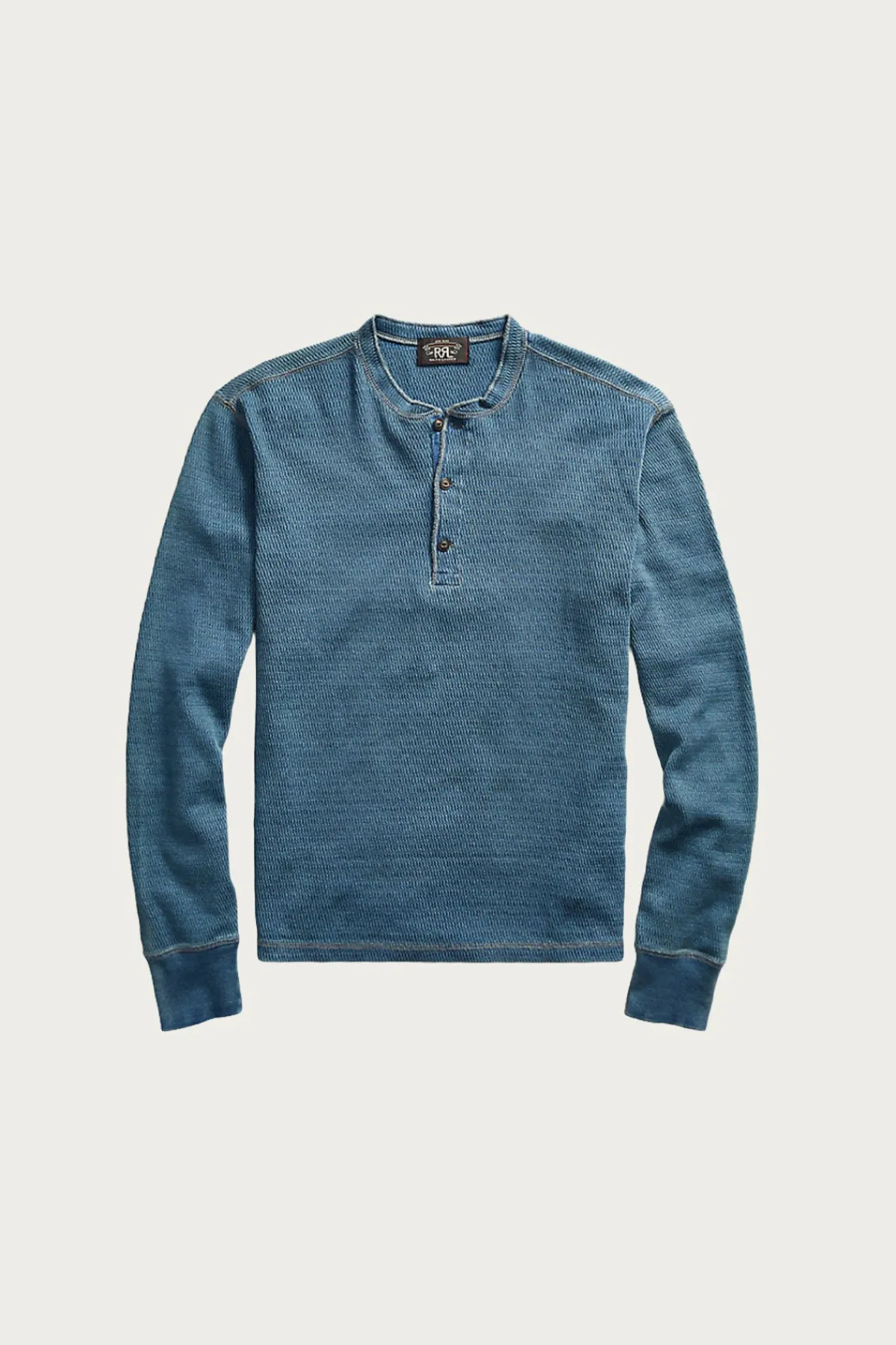 RRL Indigo Jacquard-Knit Henley Shirt - Washed Blue Indigo< Shirts