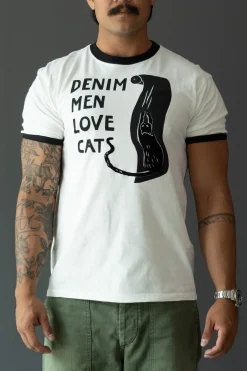 Kapital 20/-Jersey Ringer T (DENIM MEN LOVE CATS SCRATCH) - White< Shirts