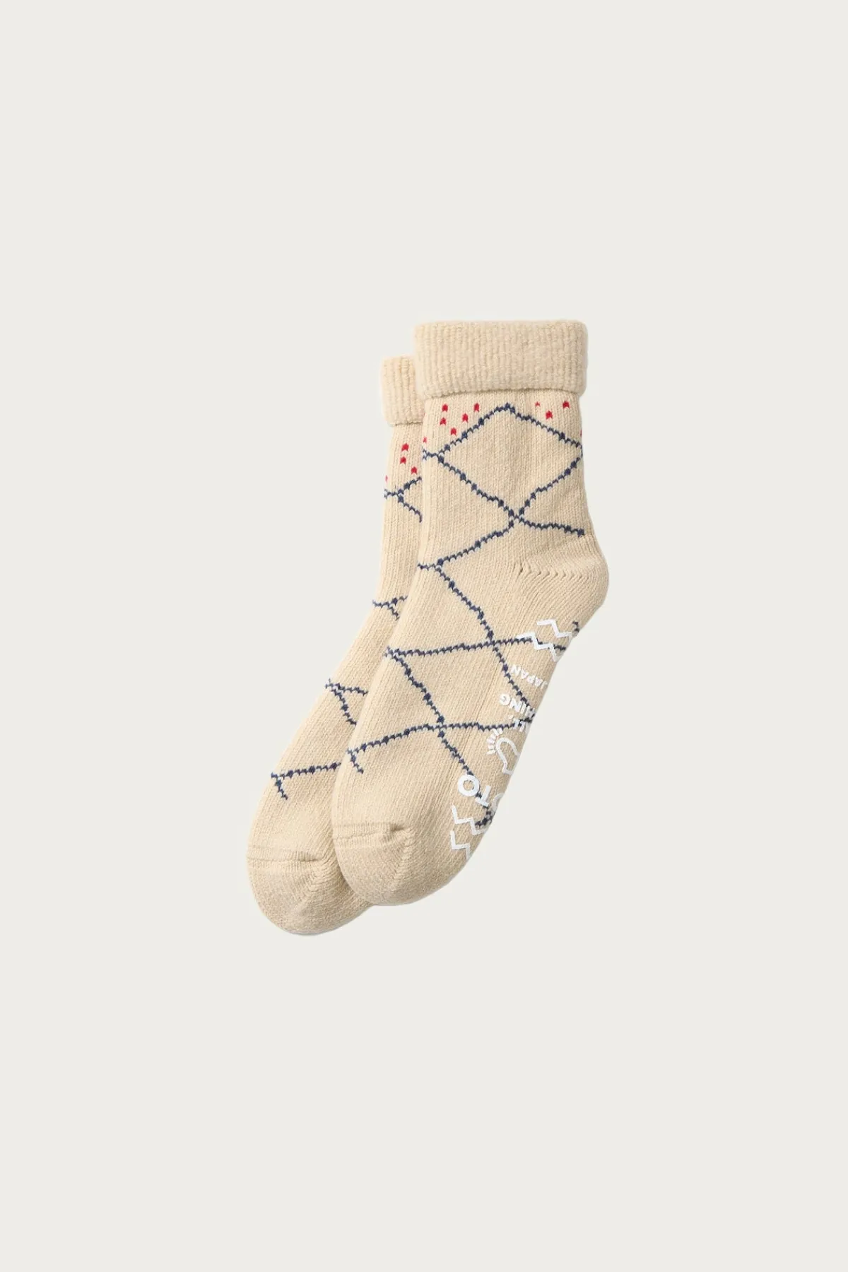 Rototo Merino Lambs Wool Room Socks "Beni Ouarain" - Ecru/Blue< Accessories