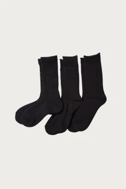 Rototo Organic Daily 3 Pack Crew Socks - Black< Accessories