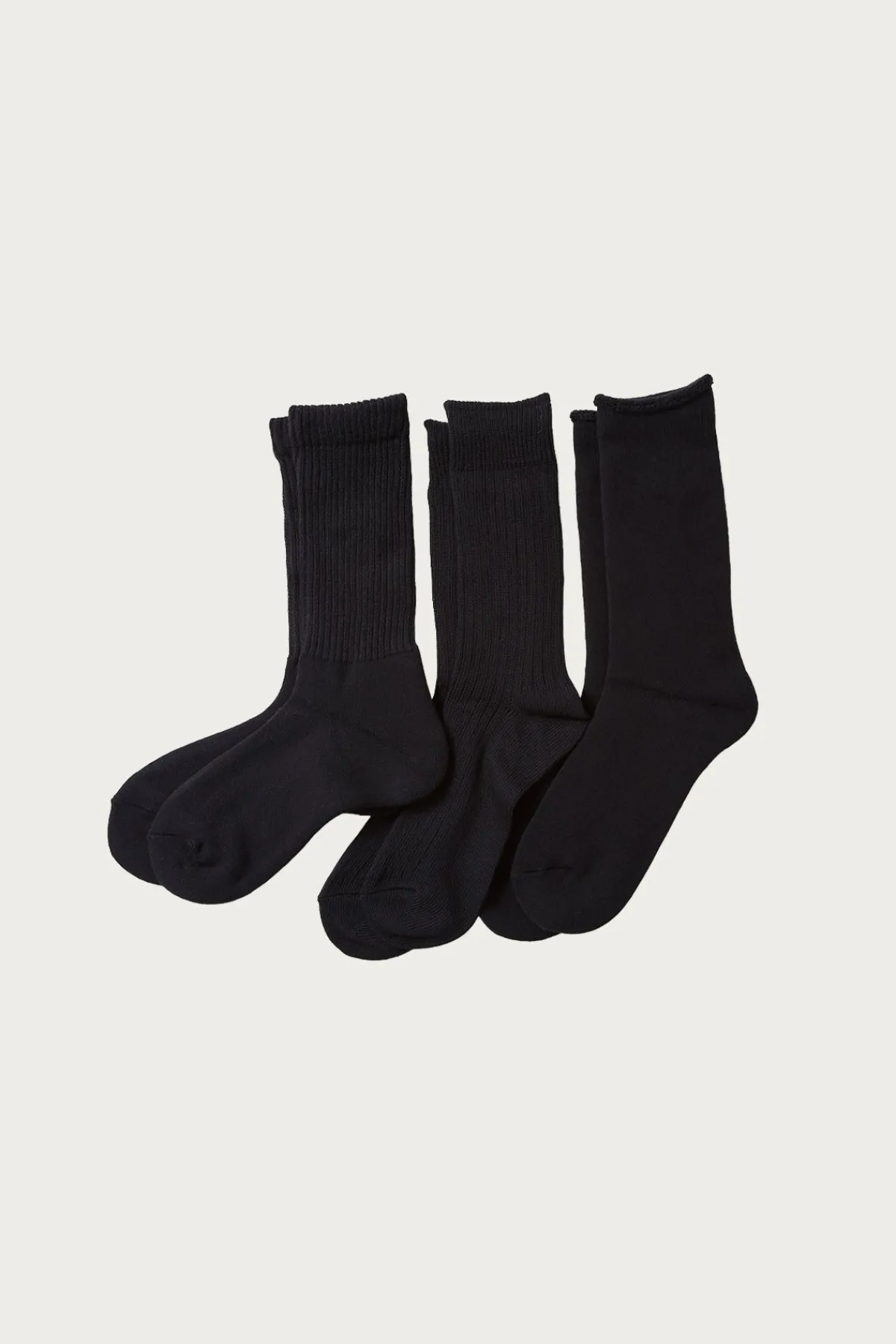 Rototo Organic Daily 3 Pack Crew Socks - Black< Accessories