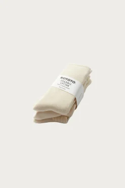 Rototo Organic Daily 3 Pack Crew Socks - Ecru< Accessories