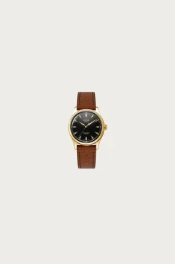 Kuoe Watches Royal Smith 90-006 - Black Dial/Gold Case/Brown Leather Strap< Accessories