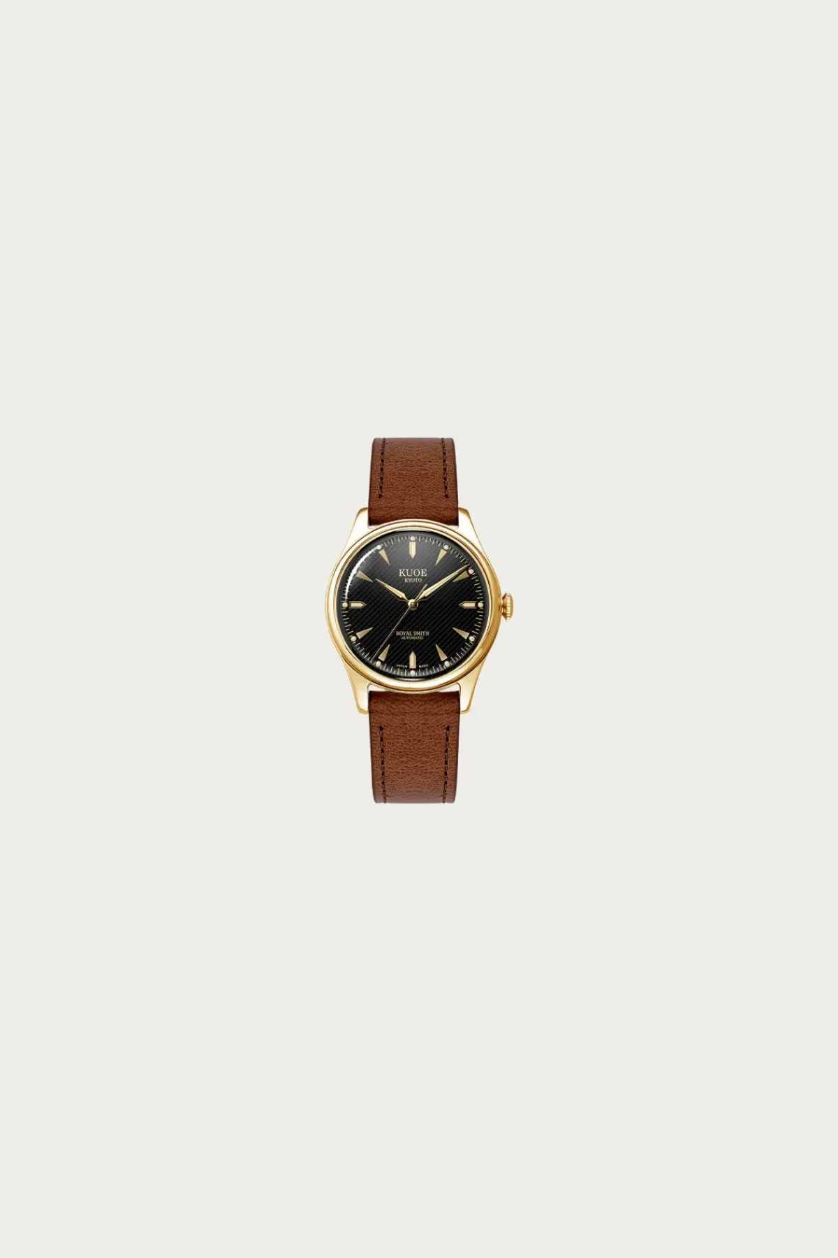 Kuoe Watches Royal Smith 90-006 - Black Dial/Gold Case/Brown Leather Strap< Accessories