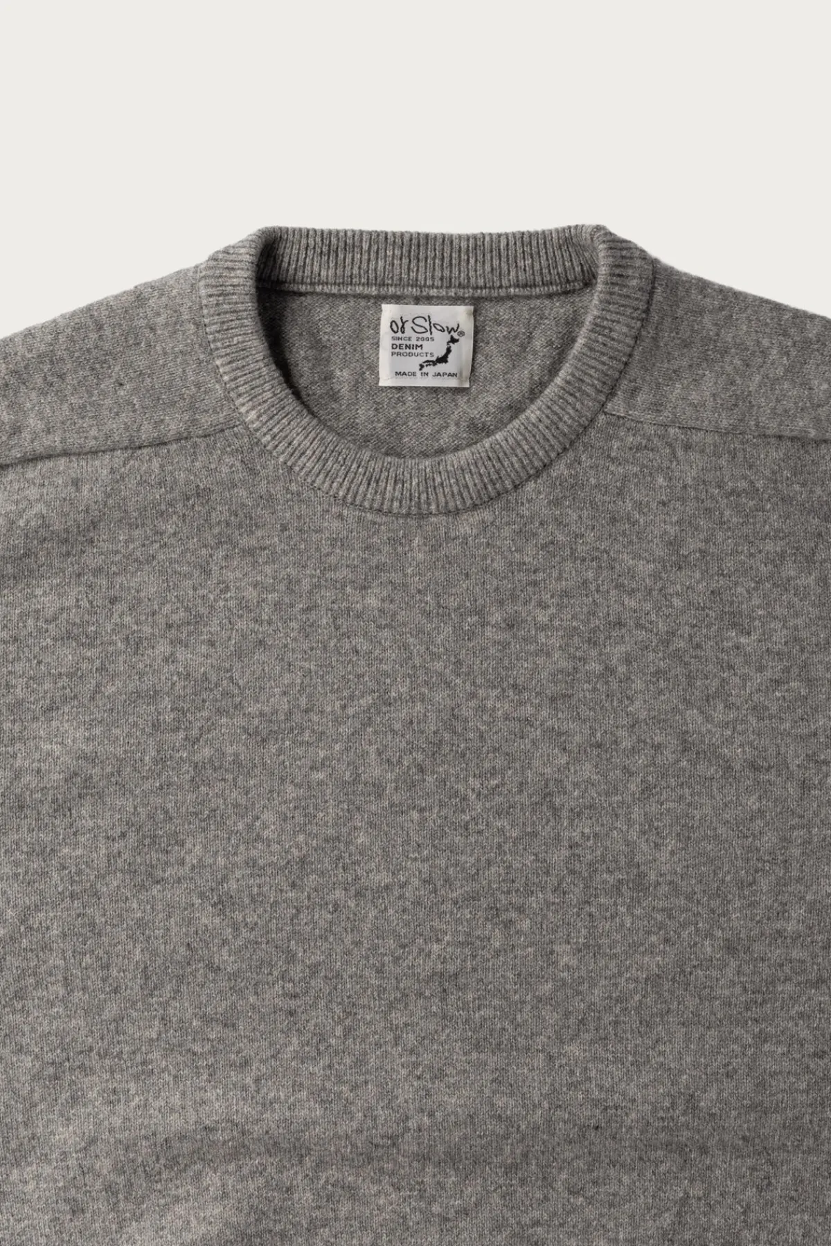 orSlow Simple Crew Neck Sweater Crafted in Japan - Light Grey< Sweaters