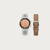 Kuoe Watches Sombrero 90-011 - Salmon Pink Linen Textured Dial/Stainless Bracelet + Extra Leather Strap< Accessories