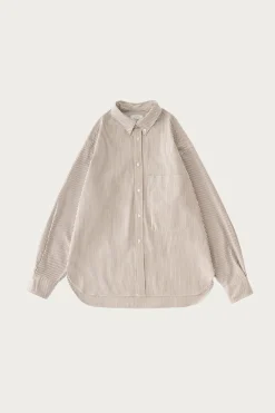 Beams Plus Studio Nicholson x Beams+ Lisa Oxford Shirt - Brown/White Stripe< Shirts