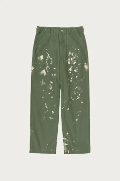 Auralee Washed Baggy Satin Bleached Baker Pants - Olive Green< Pants