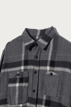 Engineered Garments Work Shirt - Grey/Black Cotton Brushed Big Plaid< Shirts