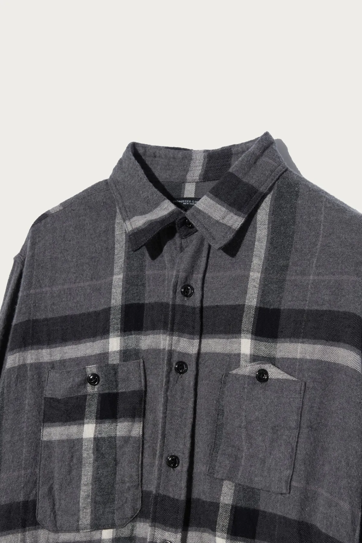 Engineered Garments Work Shirt - Grey/Black Cotton Brushed Big Plaid< Shirts